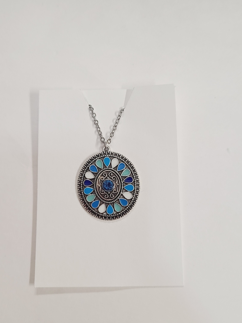 Silver-Tone Blue Circle Pendant Necklace - Women's Jewelry